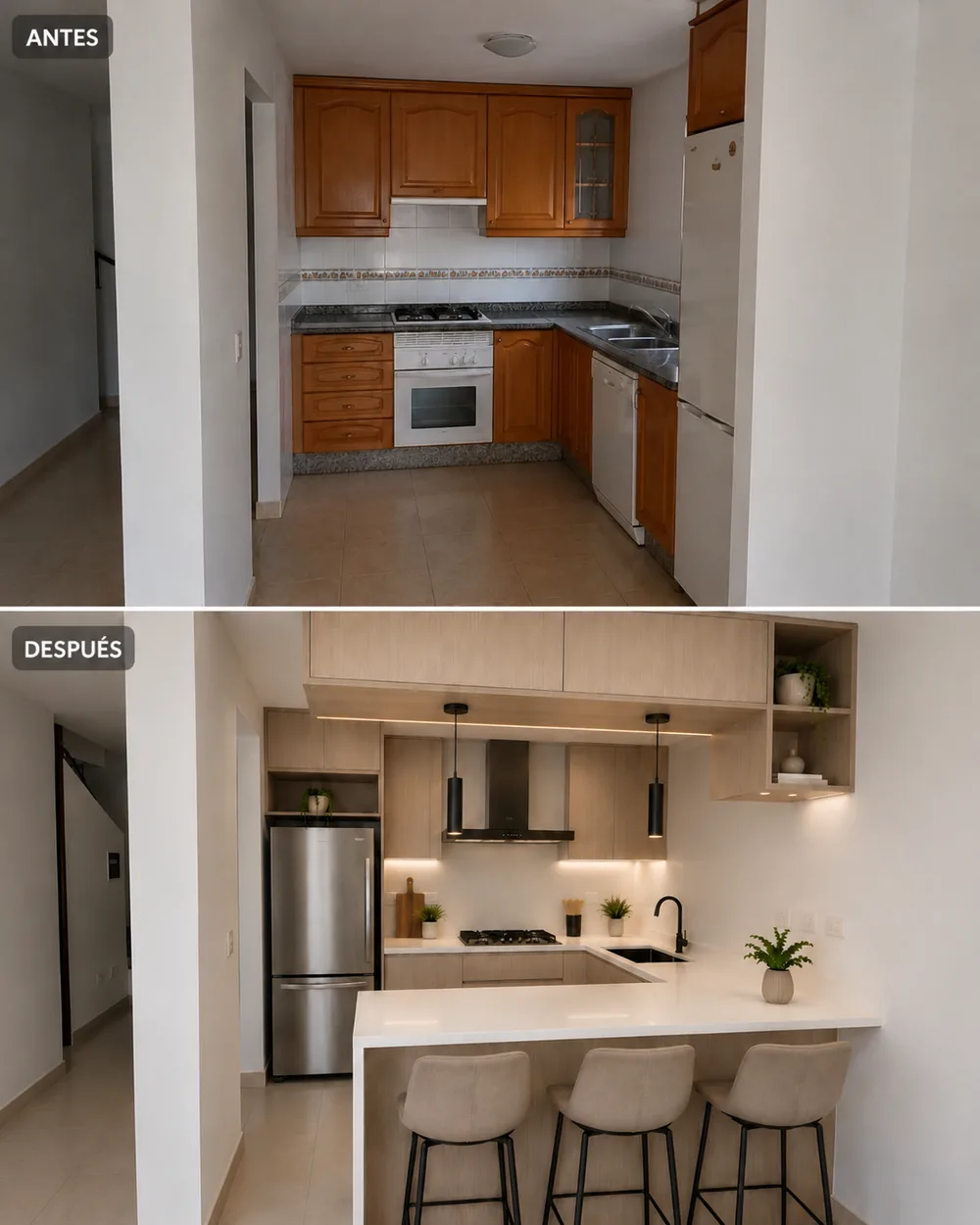 De cocina cerrada a cocina con barra: antes y después de la reforma